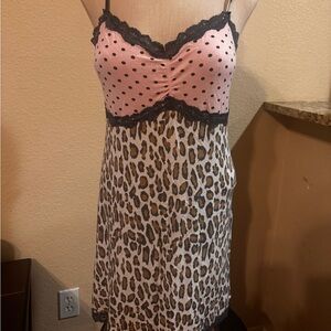 PJ Salvage Pink & Gray Polka Dot Cheetah Print Slip Dress Sz. L